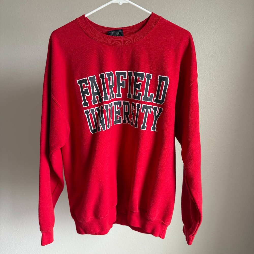 Fairfield University College Crewneck Sweater Red Long Sleeve Adult Size Large
